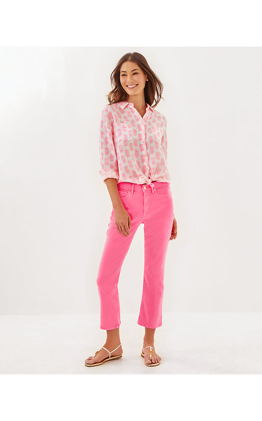 ANNET HIGH RISE CROP FLARE JEAN, ROUSSEAU PINK