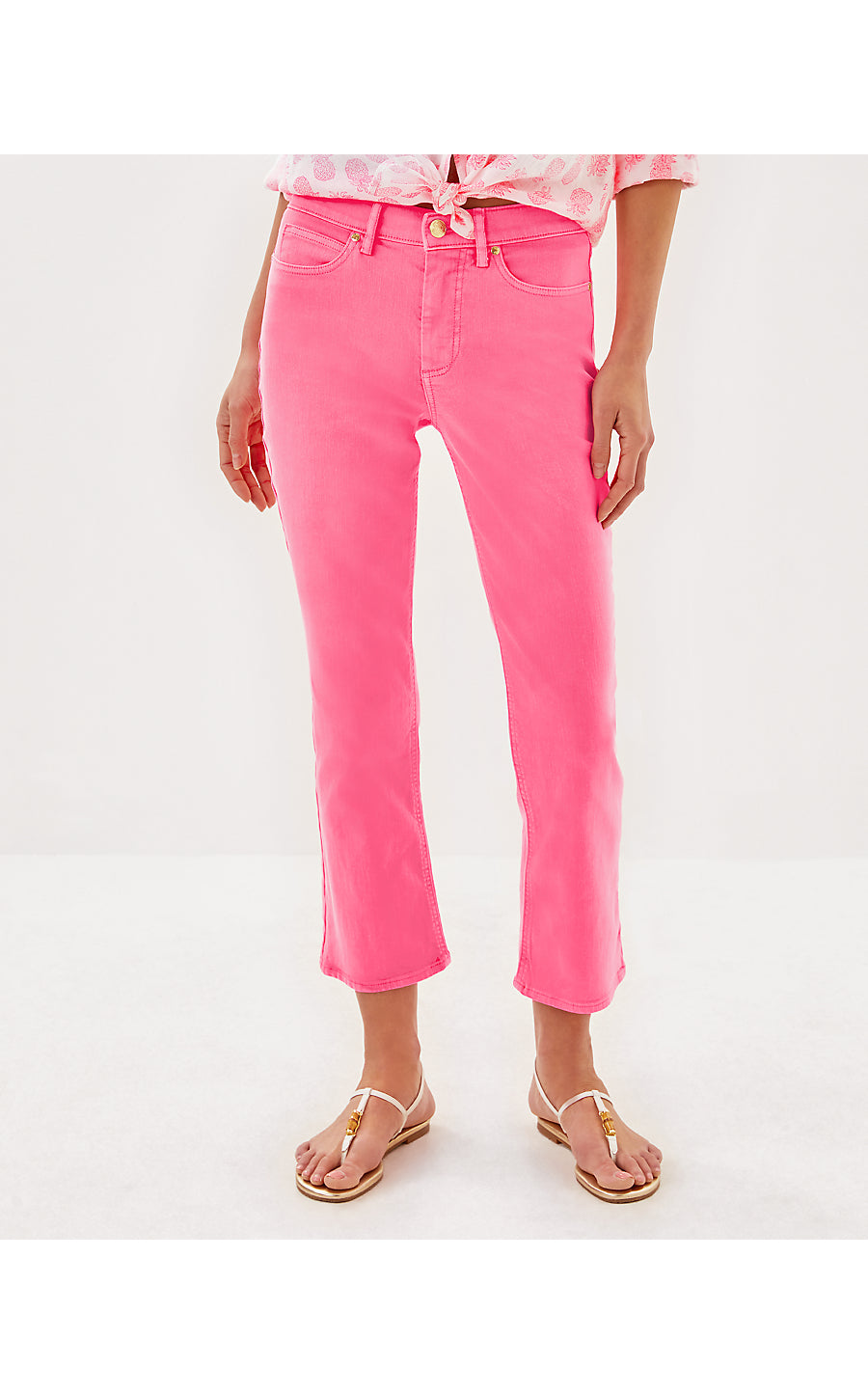 ANNET HIGH RISE CROP FLARE JEAN, ROUSSEAU PINK