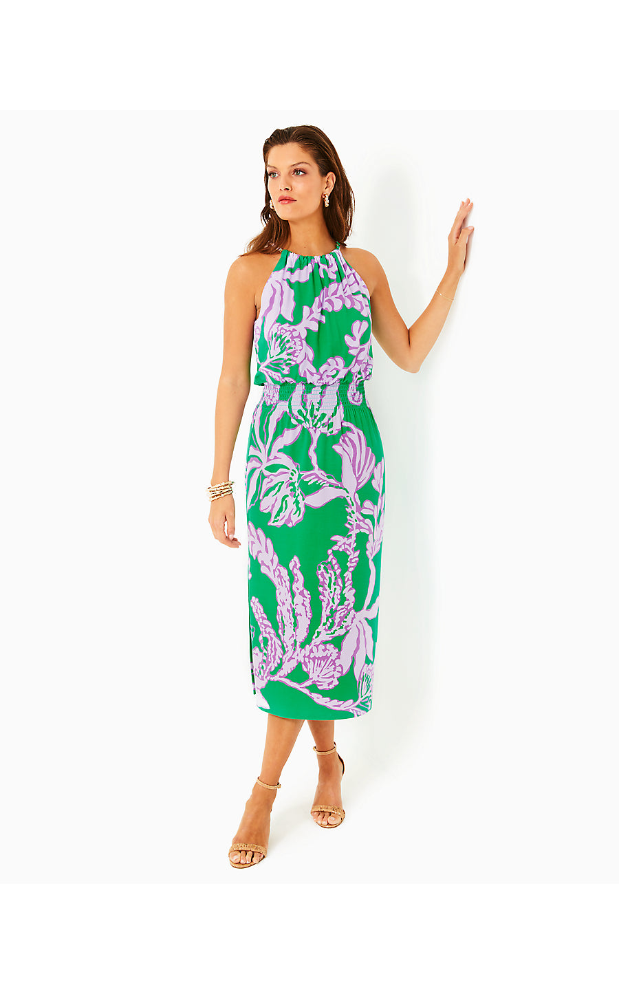 GRACELYN HALTER MIDI DRESS, BRAZILIAN GREEN SALTY SANDBAR OVERSIZED EN Palm Place GRACELYN HALTER MIDI DRESS, BRAZILIAN GREEN SALTY SANDBAR OVERSIZED EN Palm Place