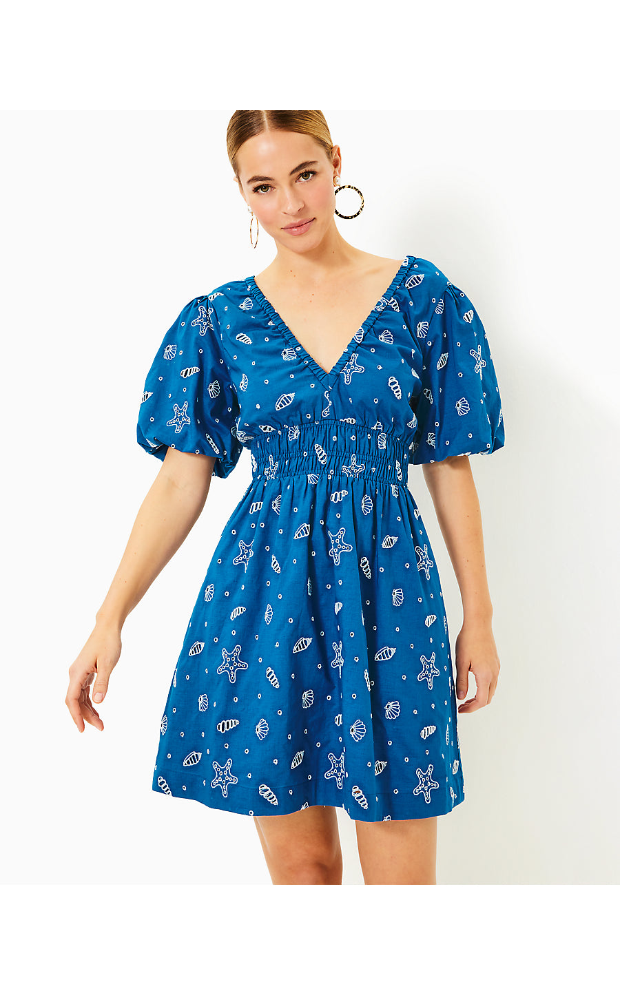 KILYNN SHORT SLEEVE COTTON DRESS, BARTON BLUE SHELL COLLECTOR EMBROIDE Palm Place KILYNN SHORT SLEEVE COTTON DRESS, BARTON BLUE SHELL COLLECTOR EMBROIDE Palm Place