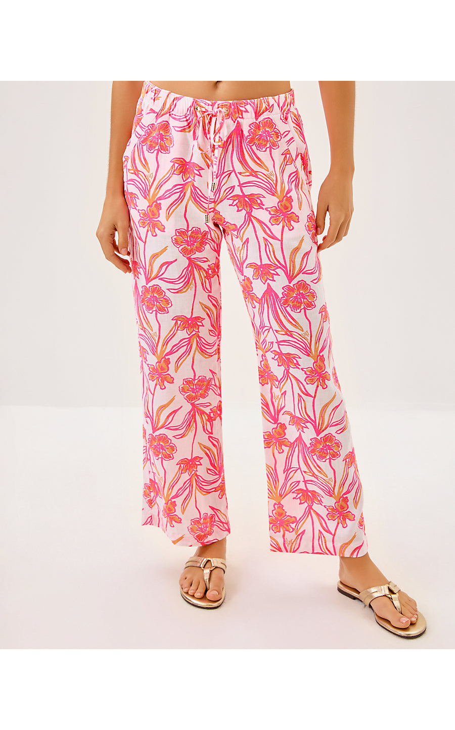 BRAWLEY LINEN CROP PANT, RESORT WHITE LOVELY LONG STEMS
