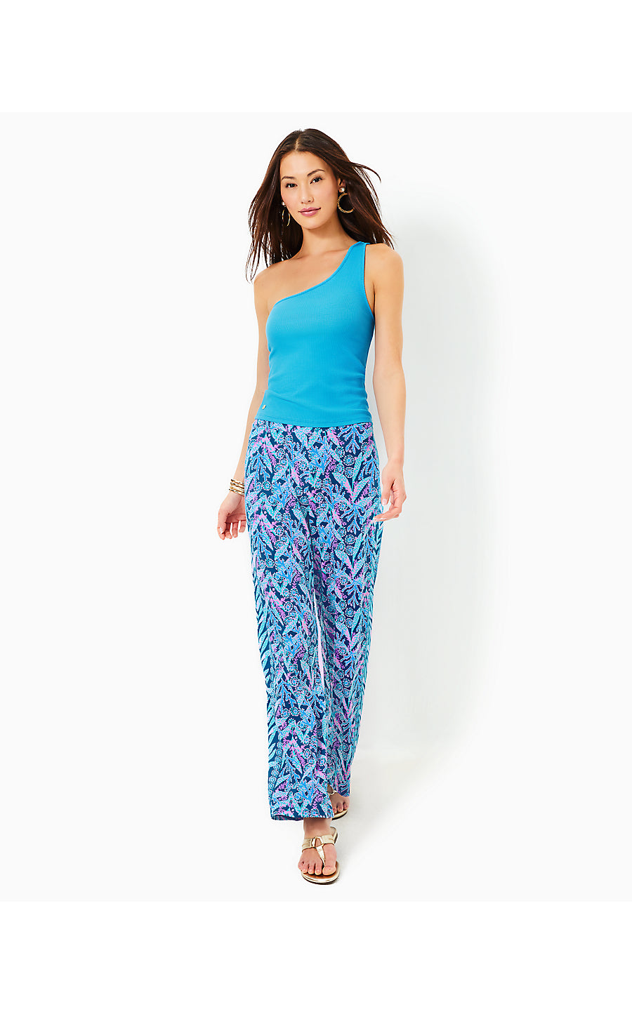 ALLENA KNIT PALAZZO PANT, BARTON BLUE STAR GAZING ENGINEERED PANT