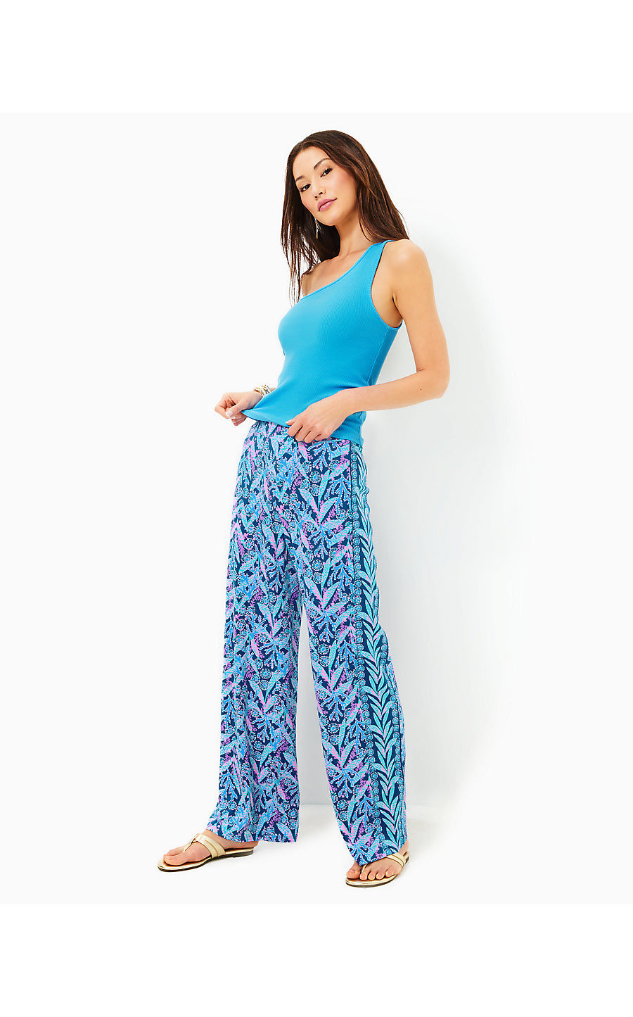 ALLENA KNIT PALAZZO PANT, BARTON BLUE STAR GAZING ENGINEERED PANT