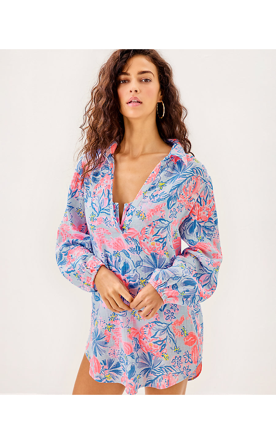 KIQUE LONG SLEEVE COVERUP, MULTI ELEPHANT SPLASH