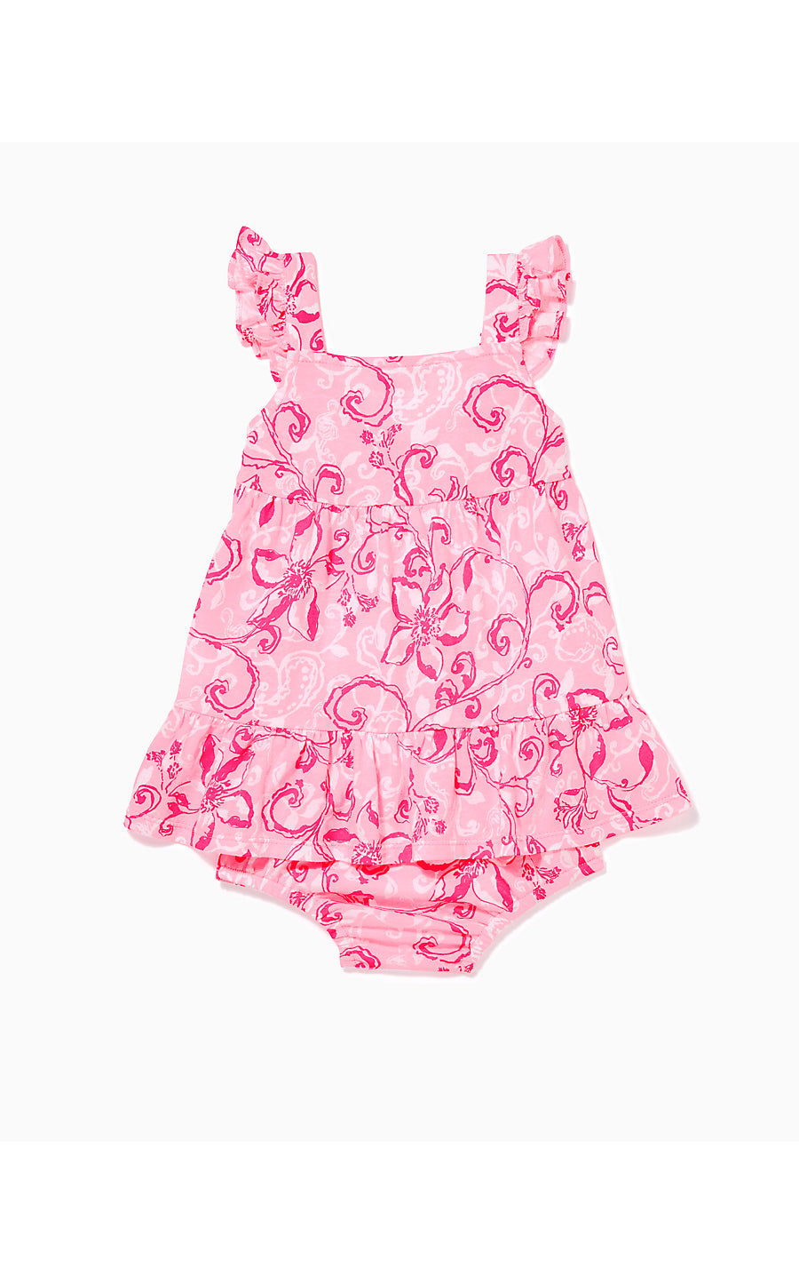 CHARLIZE INFANT DRESS, CONCH SHELL PINK FLAMINGLE GARDEN