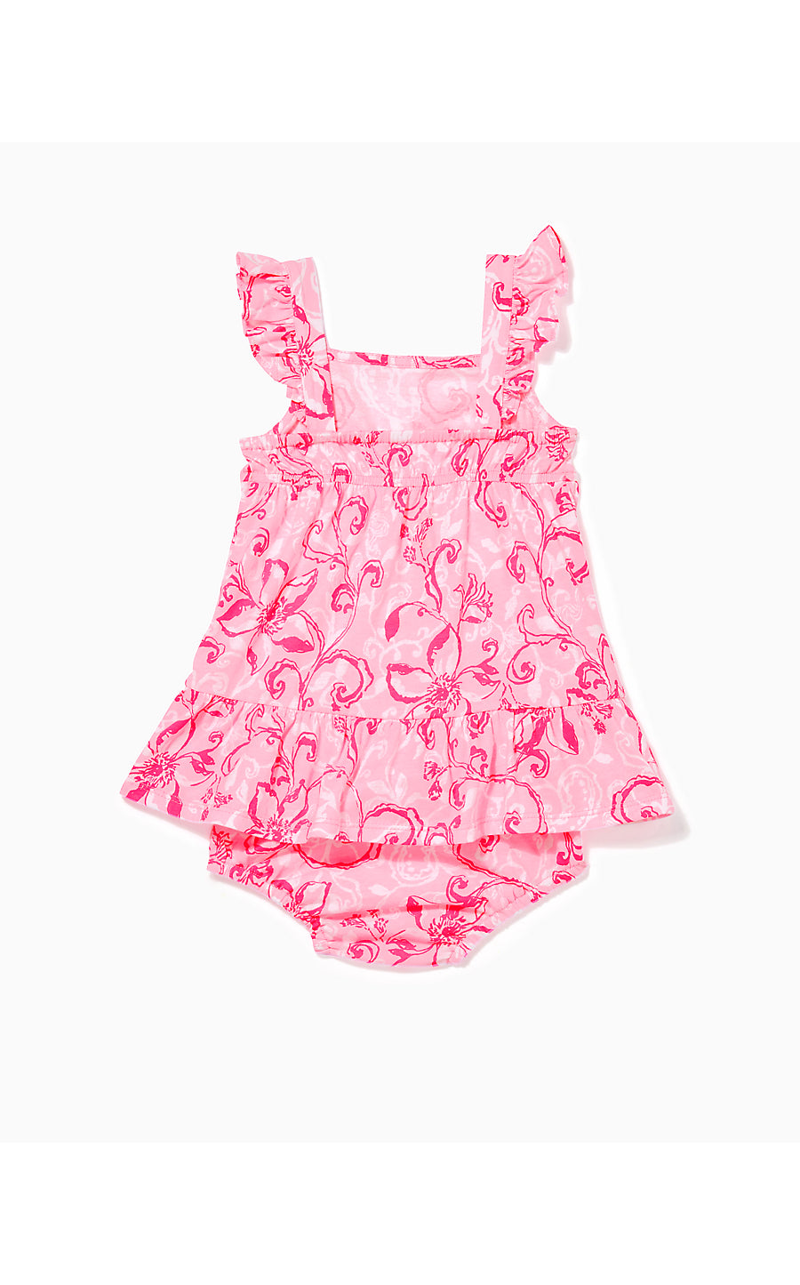 CHARLIZE INFANT DRESS, CONCH SHELL PINK FLAMINGLE GARDEN