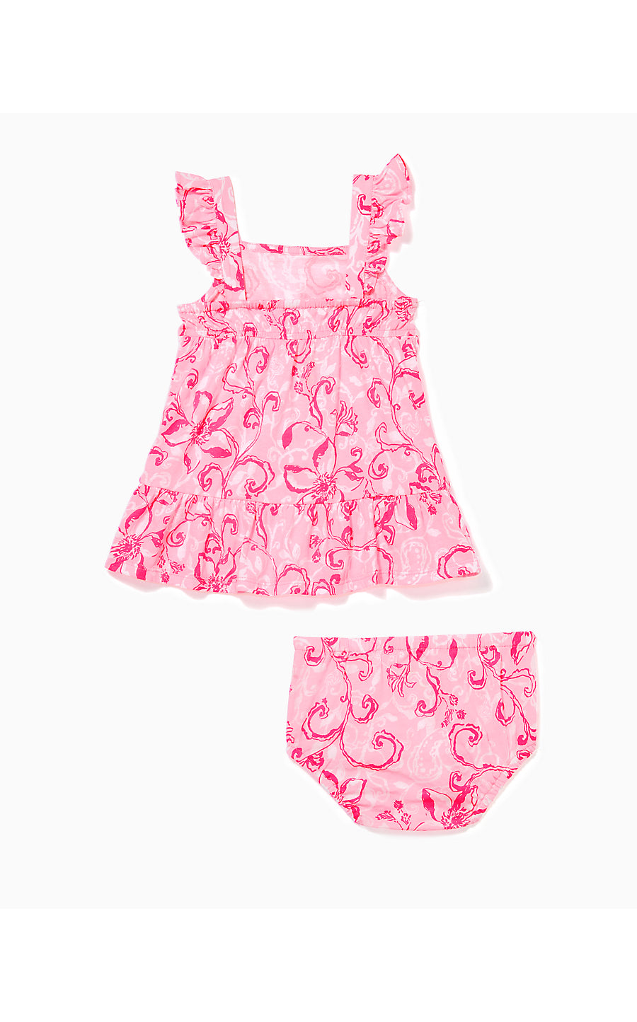 CHARLIZE INFANT DRESS, CONCH SHELL PINK FLAMINGLE GARDEN