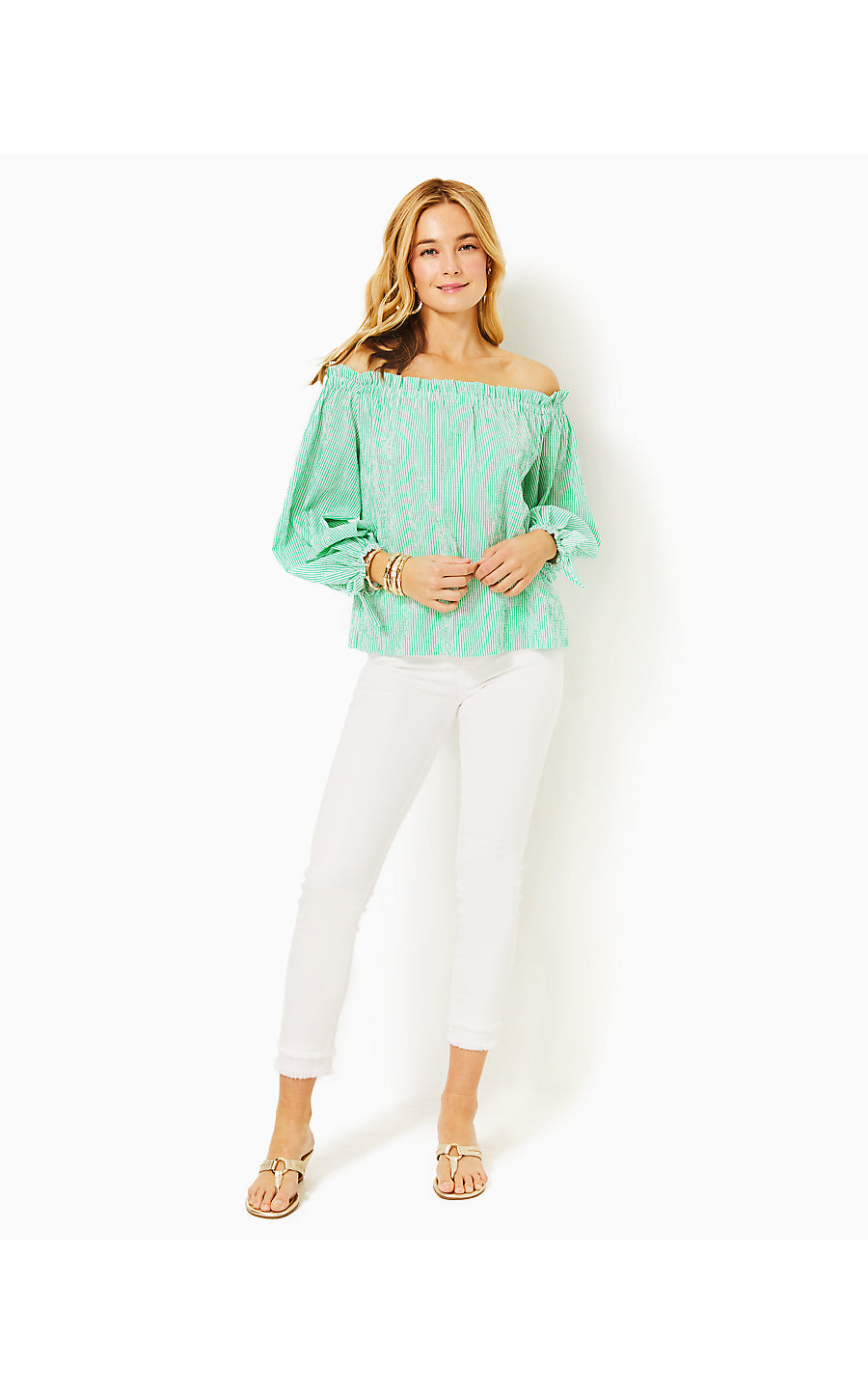 JAMIELYNN LONG SLEEVE OFF THE SHOULDER TOP, SPEARMINT HARBOR STRIPE