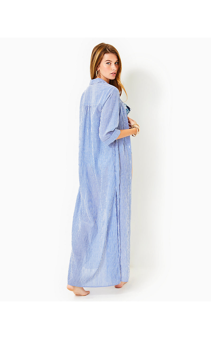NATALIE MAXI COVERUP, COASTAL BLUE LTWT OXFORD STRIPE