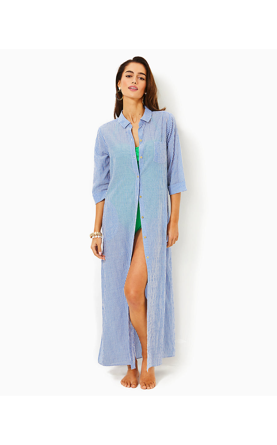 NATALIE MAXI COVERUP, COASTAL BLUE LTWT OXFORD STRIPE