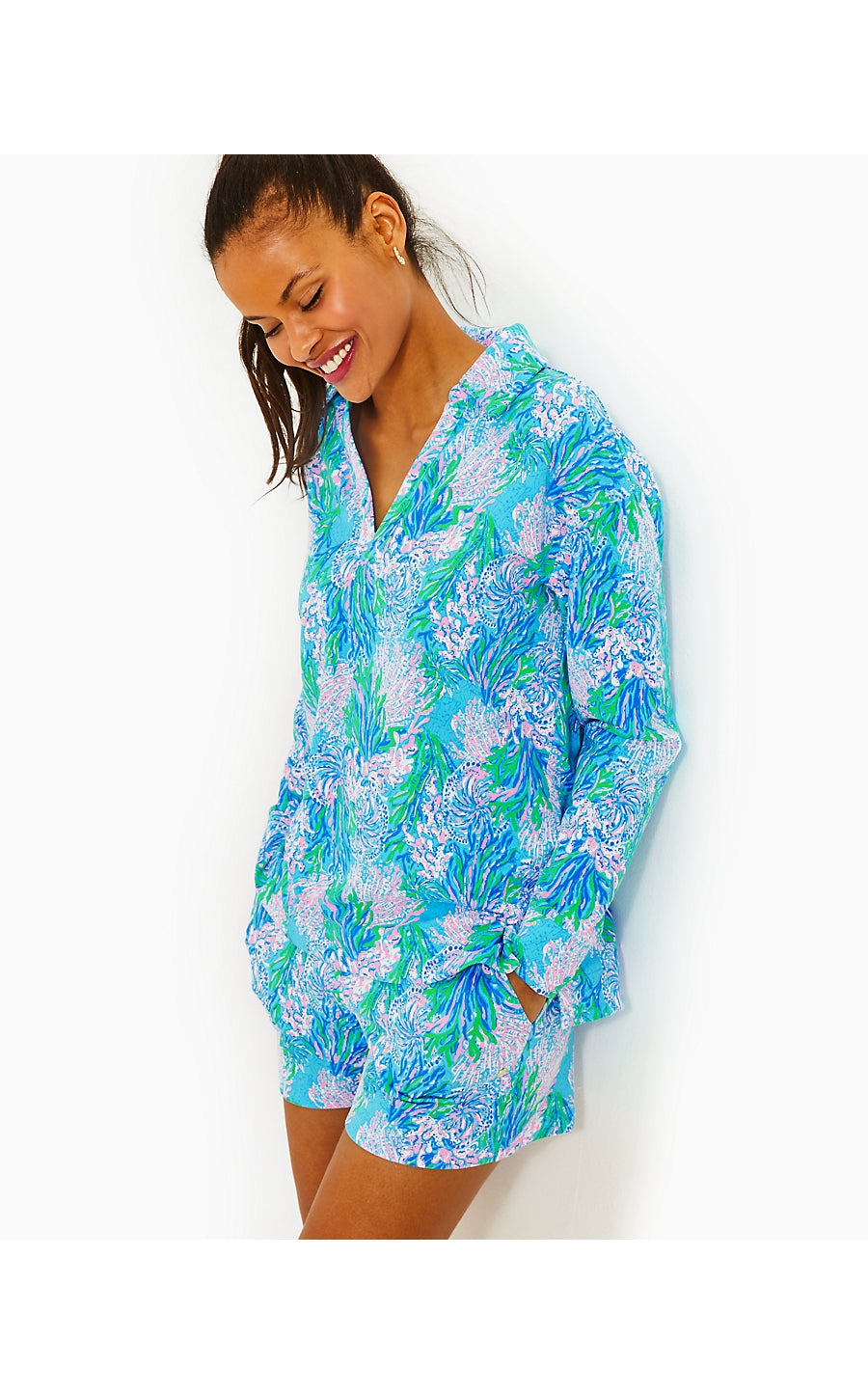 CLANTON LONG SLEEVE TOP, LAS OLAS AQUA STRONG CURRENT SEA