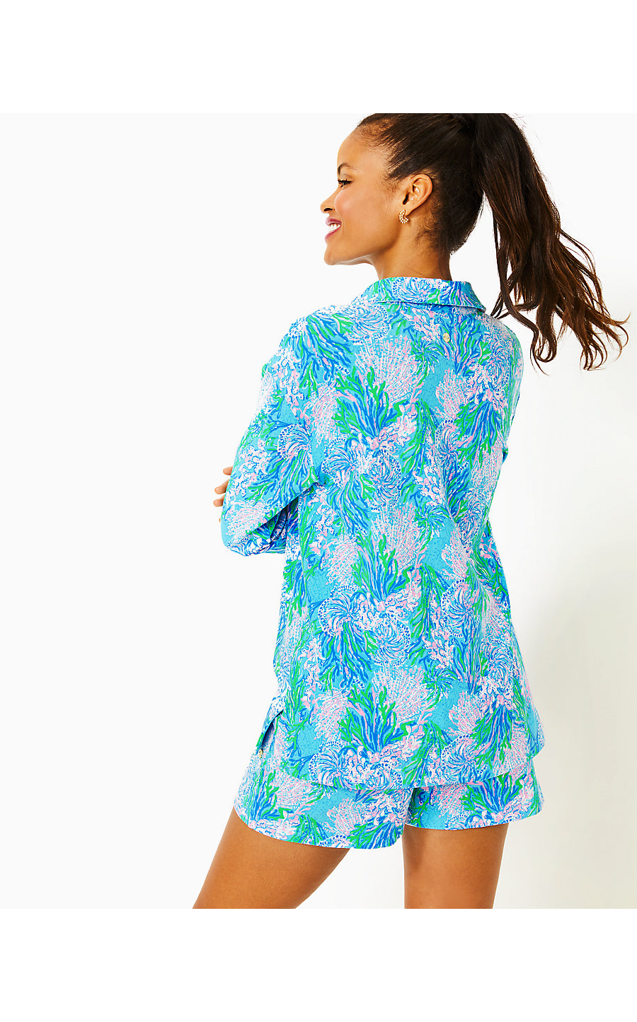 CLANTON LONG SLEEVE TOP, LAS OLAS AQUA STRONG CURRENT SEA