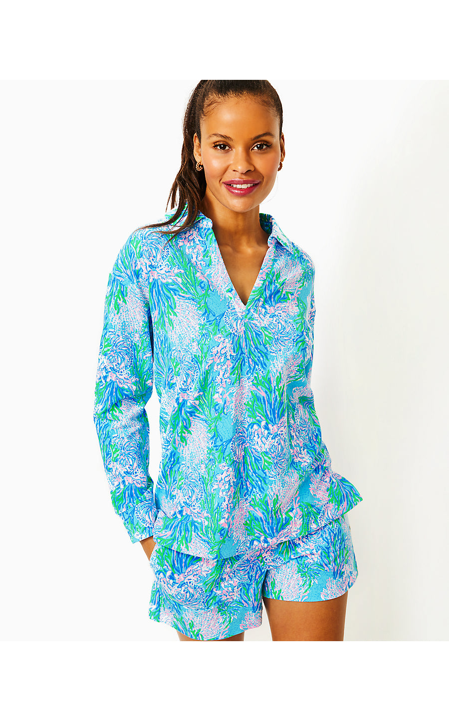 CLANTON LONG SLEEVE TOP, LAS OLAS AQUA STRONG CURRENT SEA