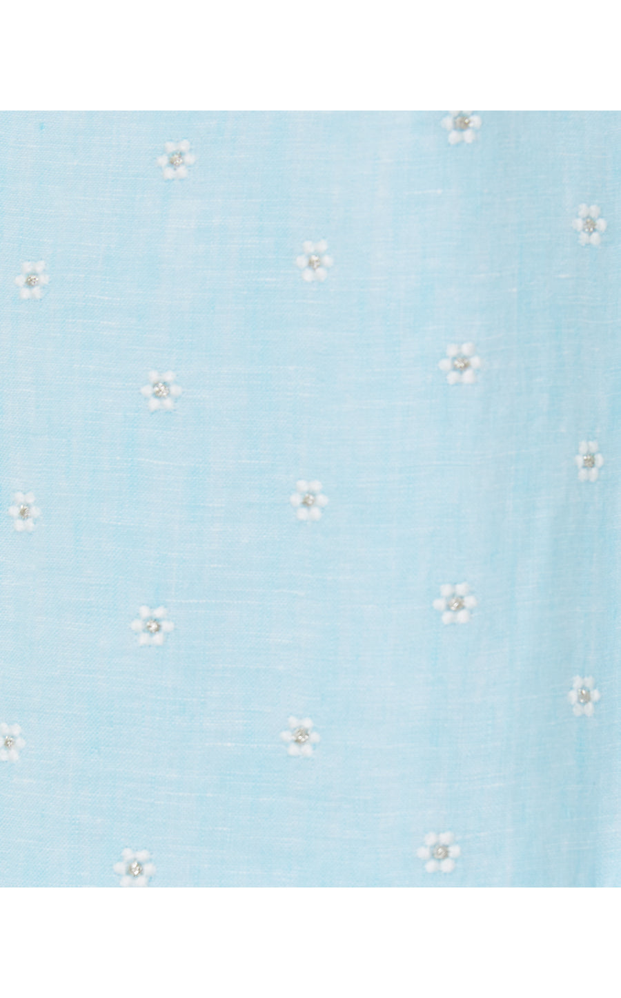 KYLANNE ELBOW SLEEVE EMBROIDERED LINEN DRESS, HYDRA BLUE YOU DRIVE ME DAISY EMBROIDERED LINEN