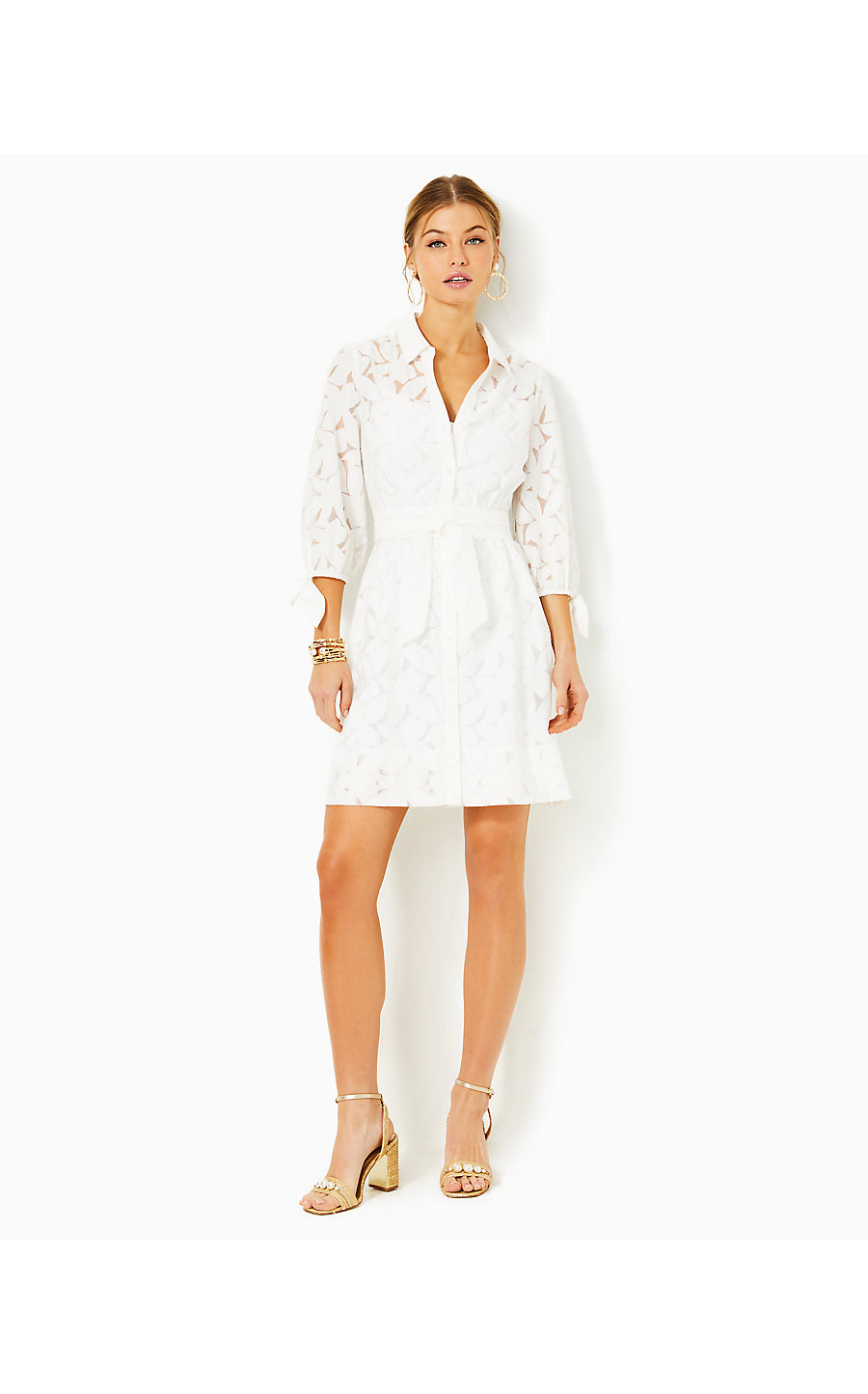 AMRITA 3/4 SLEEVE SHIRTDRESS, RESORT WHITE FLORA FAILLE