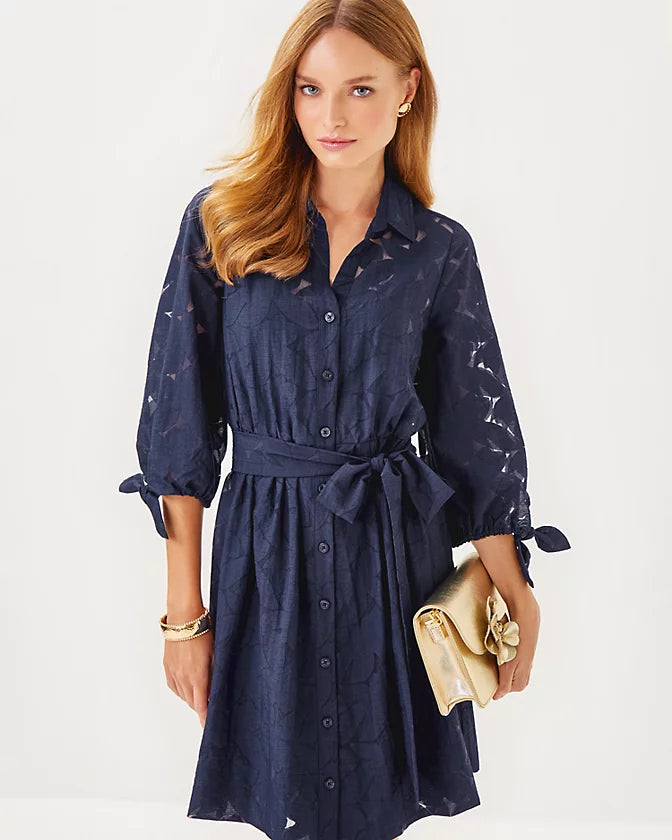 AMRITA 3/4 SLEEVE SHIRTDRESS, True Navy