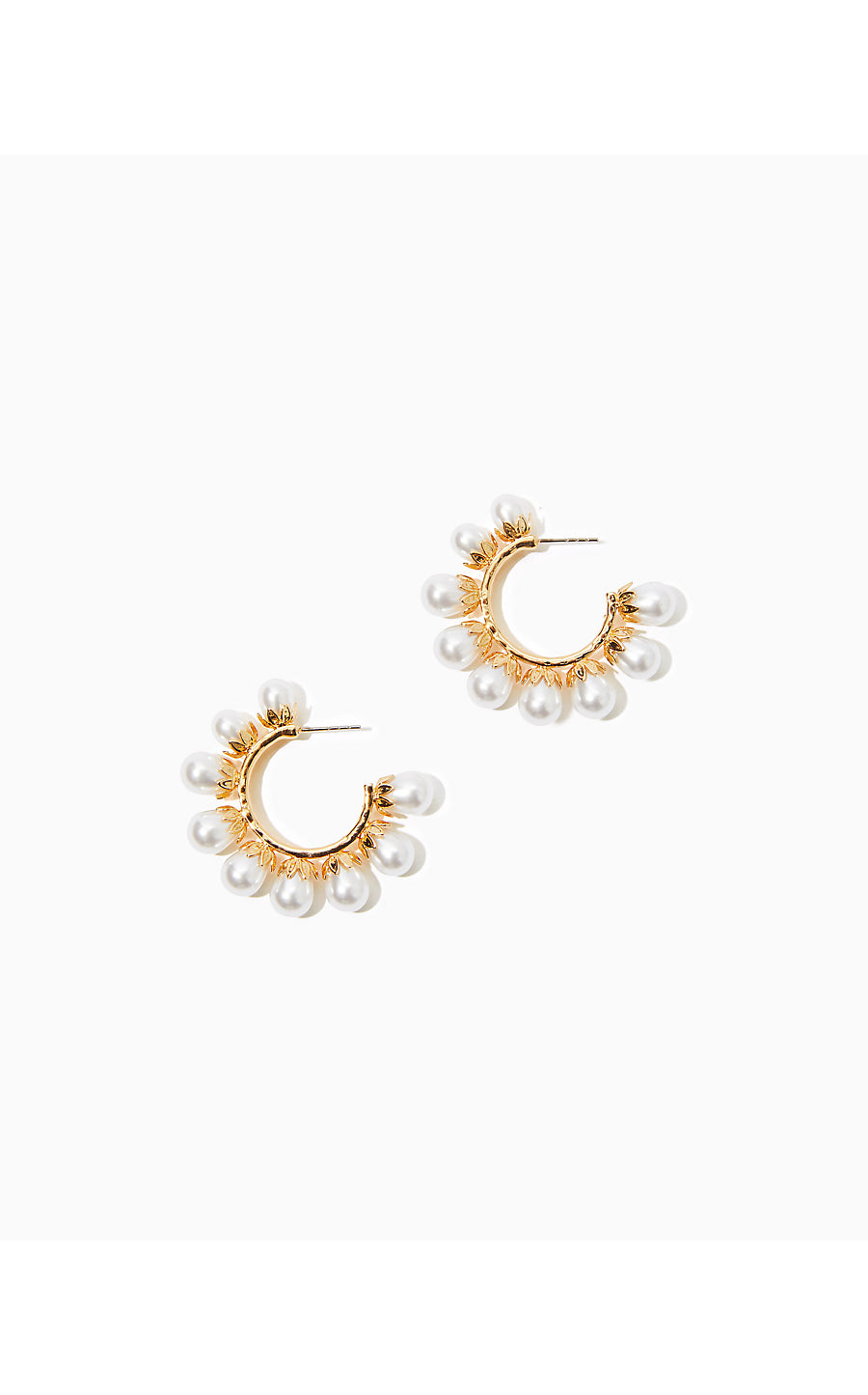 PEARL PERFECT HOOP EARRINGS, GOLD METALLIC