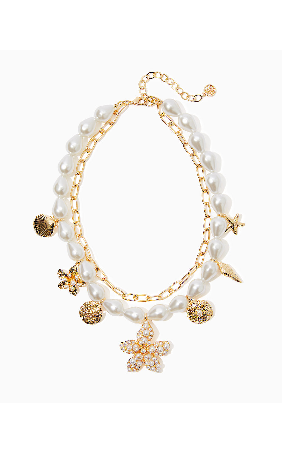 PEARL PERFECT CHARM NECKLACE, GOLD METALLIC
