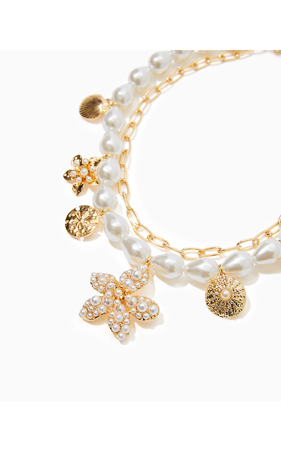 PEARL PERFECT CHARM NECKLACE, GOLD METALLIC
