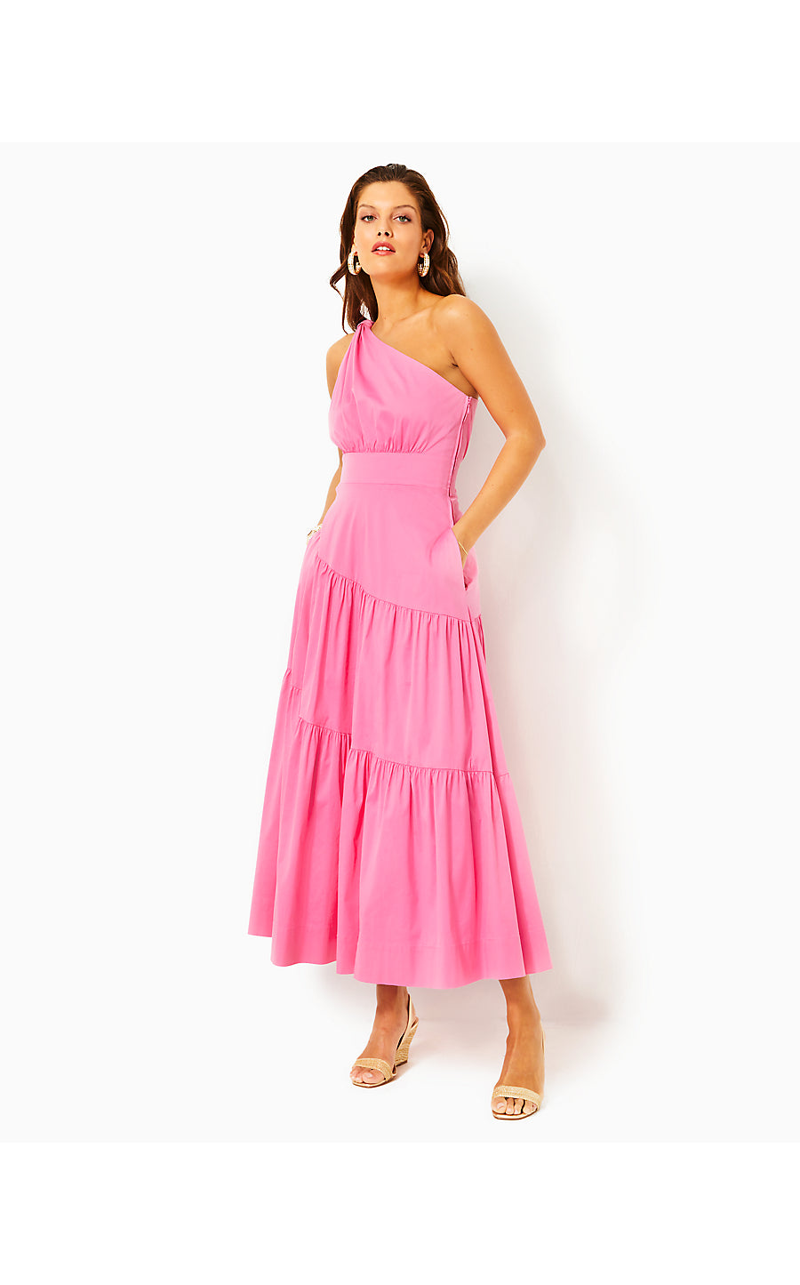 LUCILYN ONE SHOULDER COTTON DRESS, CONFETTI PINK Palm Place LUCILYN ONE SHOULDER COTTON DRESS, CONFETTI PINK Palm Place