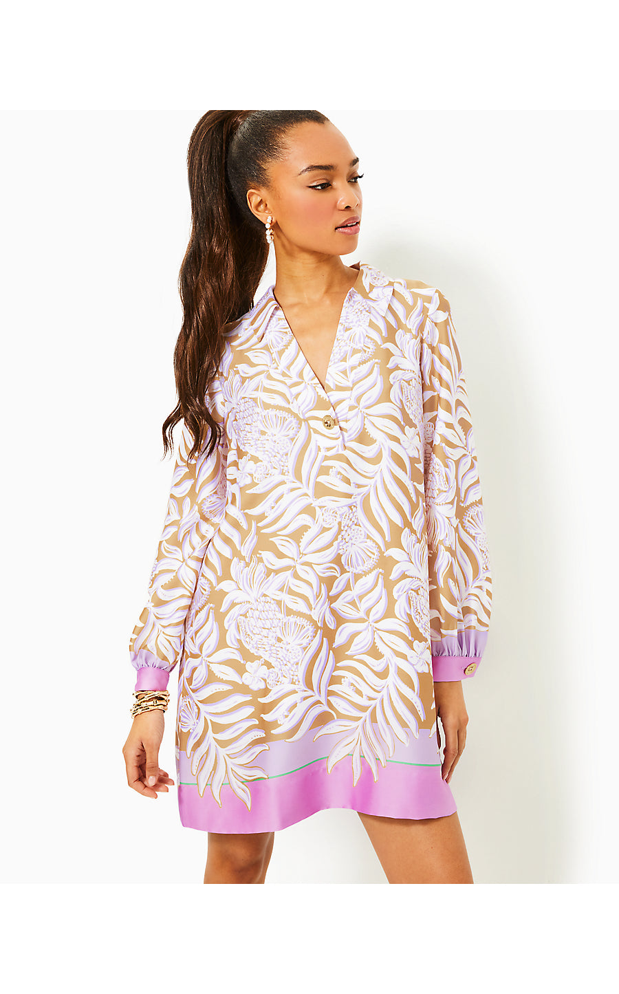 IRALANNE LONG SLEEVE POPOVER, MULTI BON VIVANTS ENGINEERED WOVEN DRESS