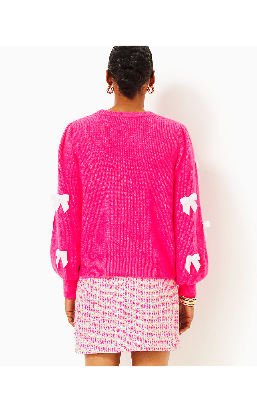 ZARIE SWEATER, HEATHERED PASSION FRUIT PINK PARTY BOWS
