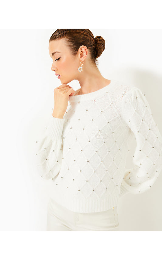 VERONITA SWEATER, COCONUT SCATTERED RHINESTONES