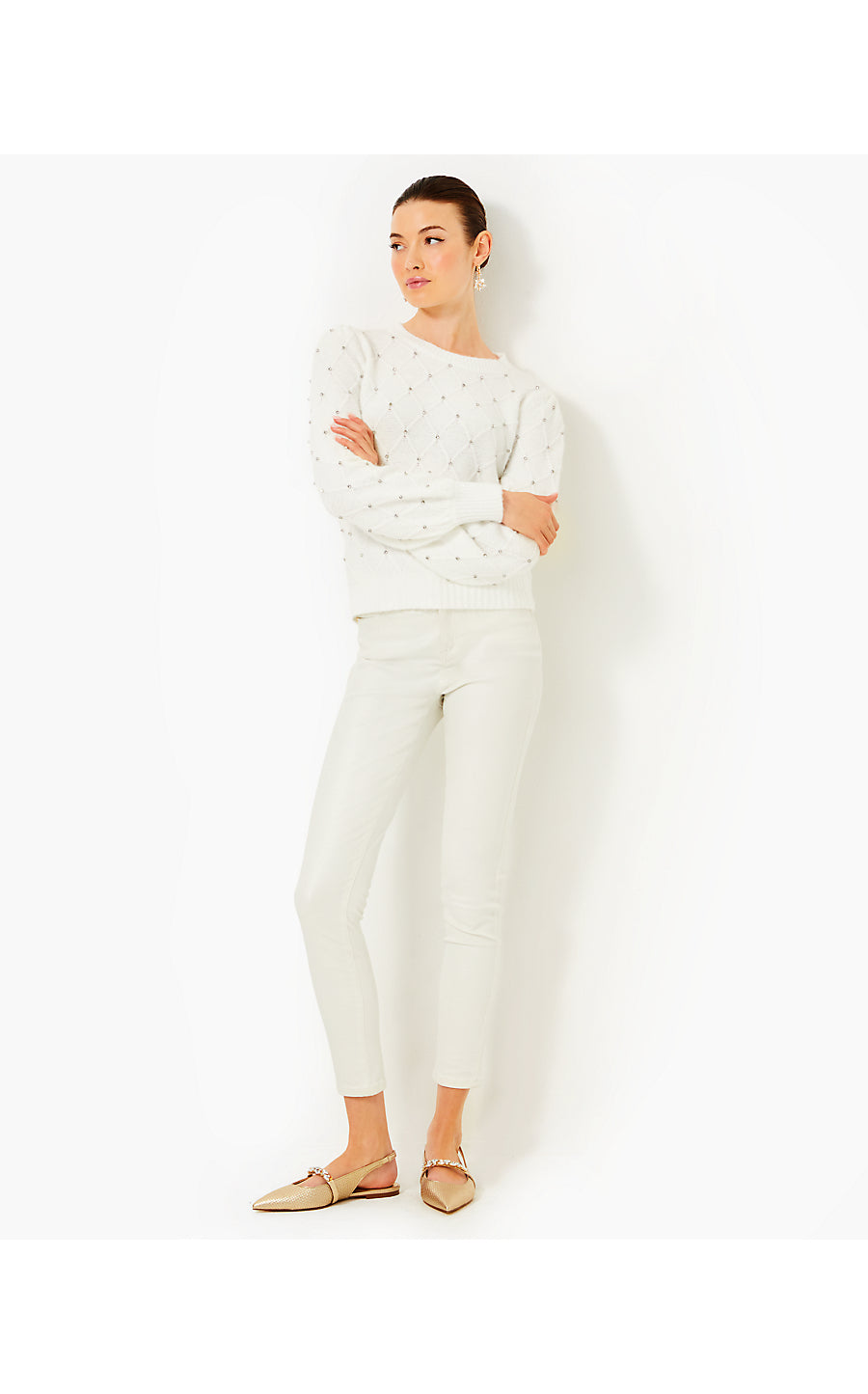 VERONITA SWEATER, COCONUT SCATTERED RHINESTONES