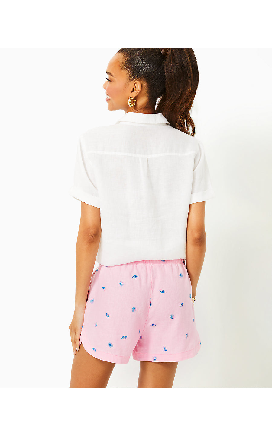 ELODEY LINEN SHORT, CONCH SHELL PINK GONE SHELLIN EMBROIDERY