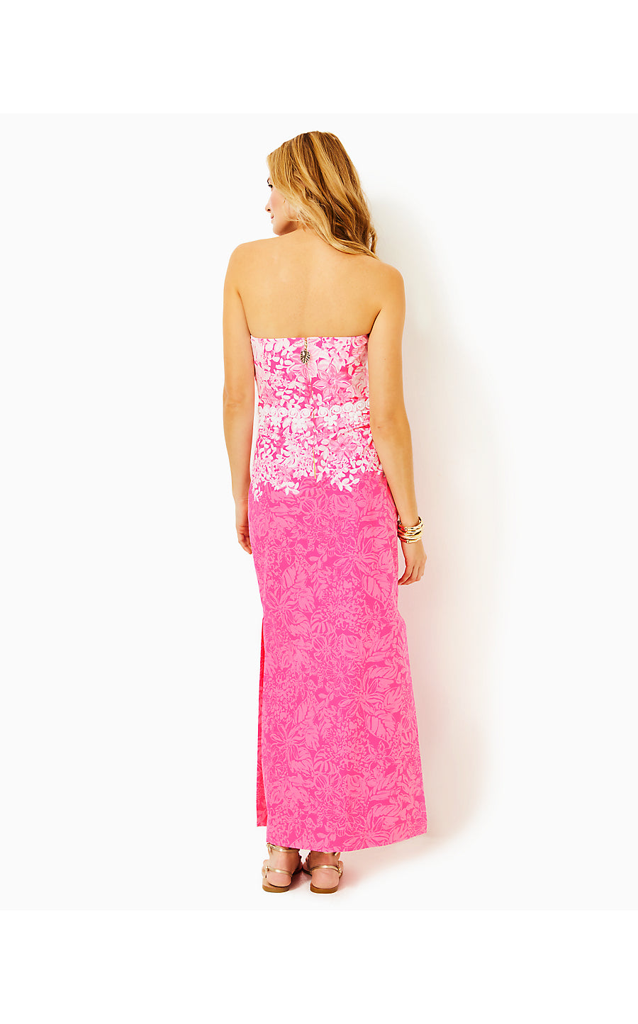 KRISTELLA BEADED STRAPLESS MAXI DRESS, ROXIE PINK SHADOW DANCER ENGINEERED WOVEN DRESS