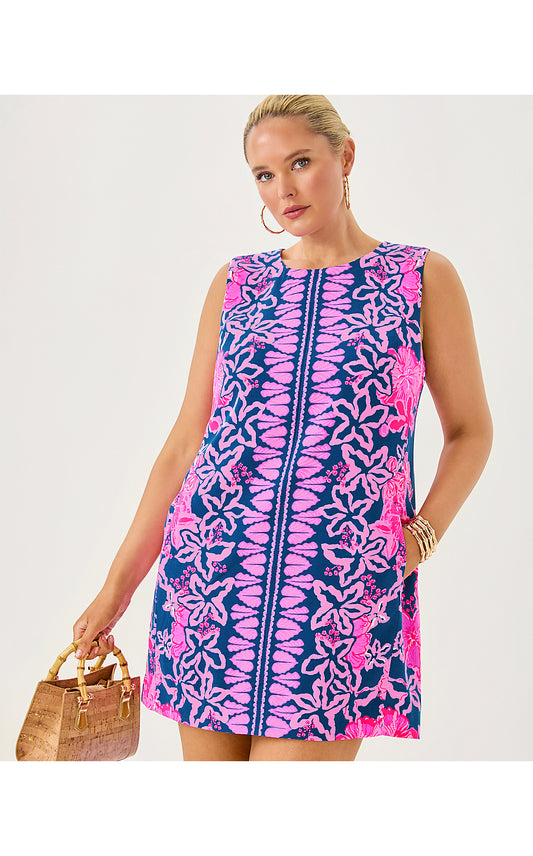 EDITA SHIFT, STARLIGHT NAVY ONCE AND FLORAL ENGINEERED WOVEN SHIFT