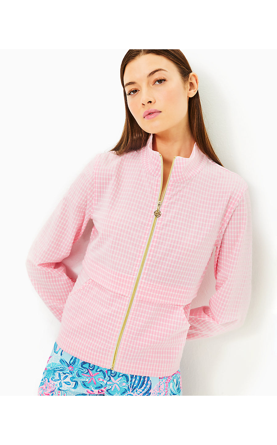 COCOS JACKET UPF 50+, CONCH SHELL PINK PERFORMANCE GINGHAM