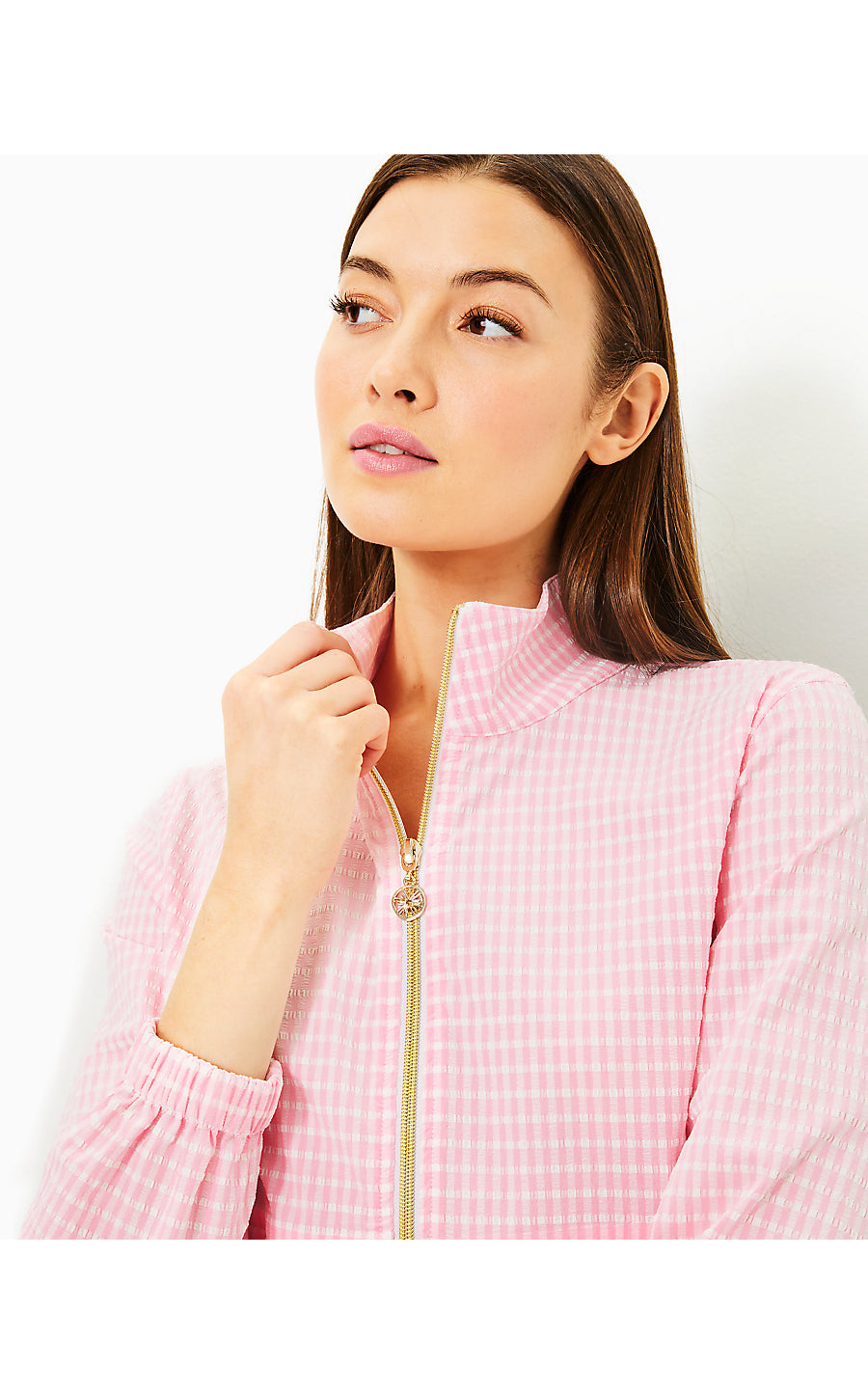 COCOS JACKET UPF 50+, CONCH SHELL PINK PERFORMANCE GINGHAM