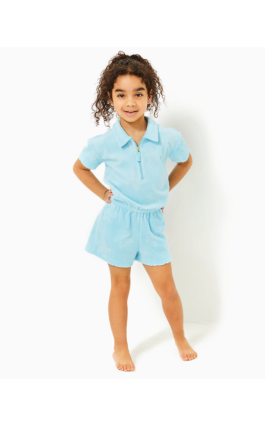 MINI KATERINI ROMPER, HYDRA BLUE SEAING STARS JACQUARD TERRY
