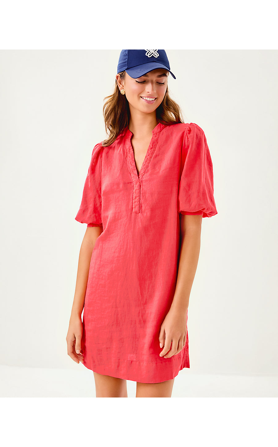 MIALEIGH ELBOW SLEEVE LINEN DRESS, CANE CORAL – Palm Place