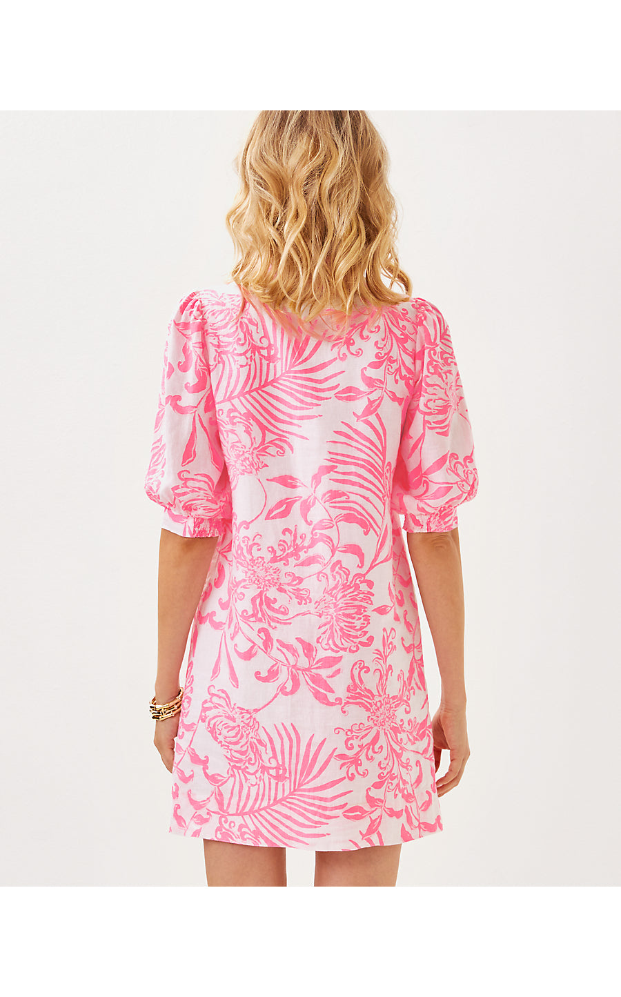 MIALEIGH ELBOW SLEEVE LINEN DRESS, ROUSSEAU PINK GLISTEN IN THE SUN
