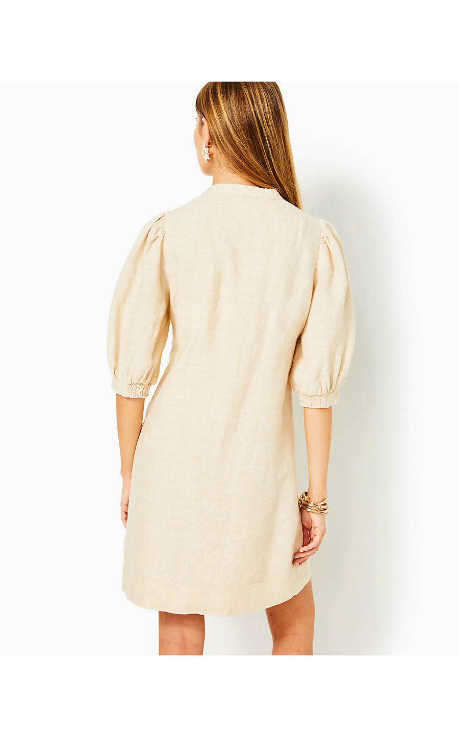 MIALEIGH ELBOW SLEEVE LINEN DRESS, SAND BAR X RESORT WHITE