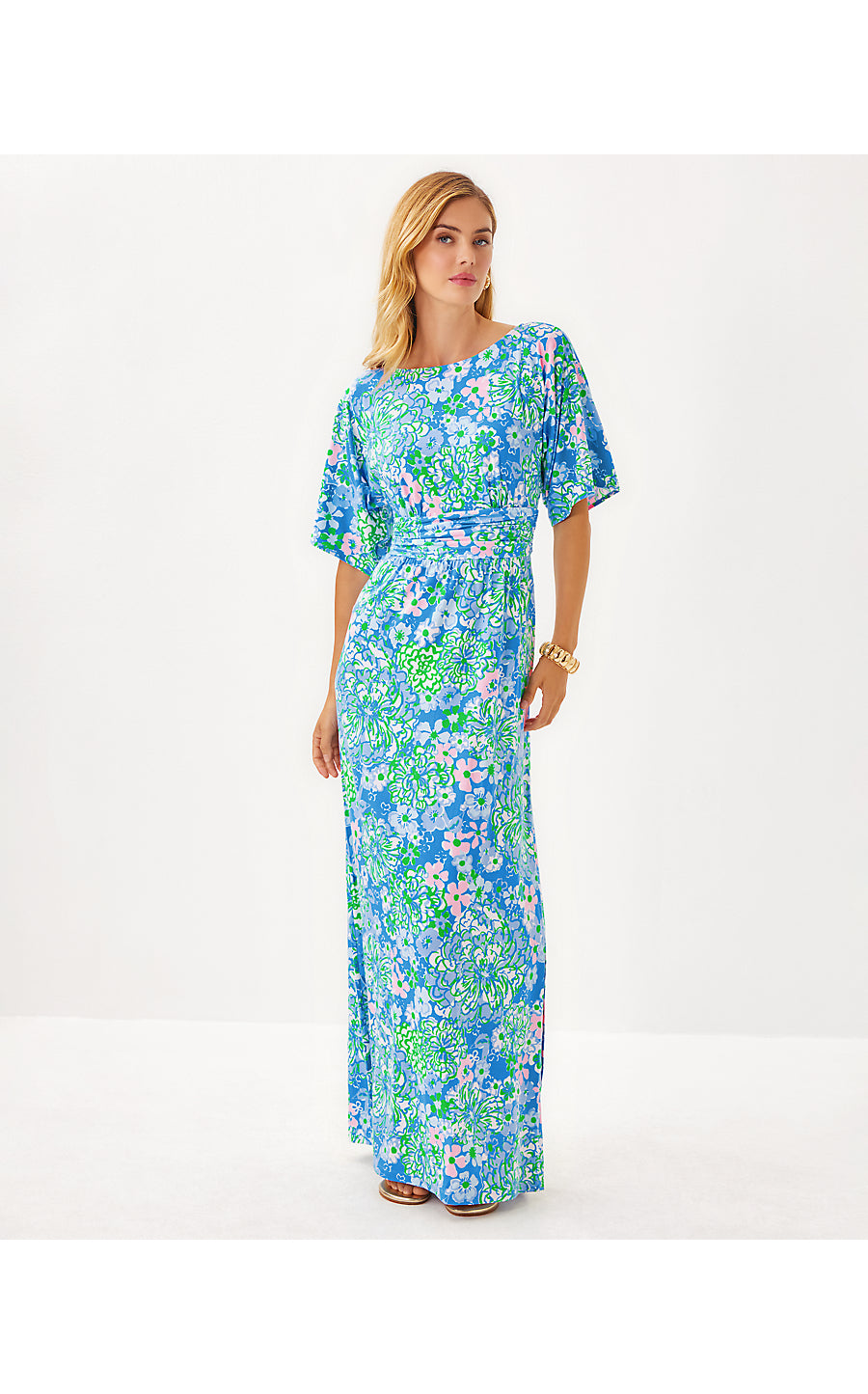 boat neckline maxi dress Neck Long Sleeve Ruched Top The stylish ruched sides add texture and elegance Pink Flower Print Boat Neck