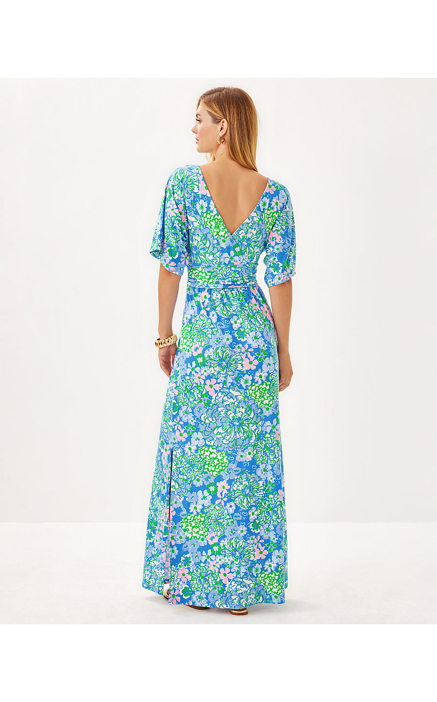PARIGI BOAT NECK MAXI DRESS, SUNWASHED BLUE PLUMES IN BLOOM