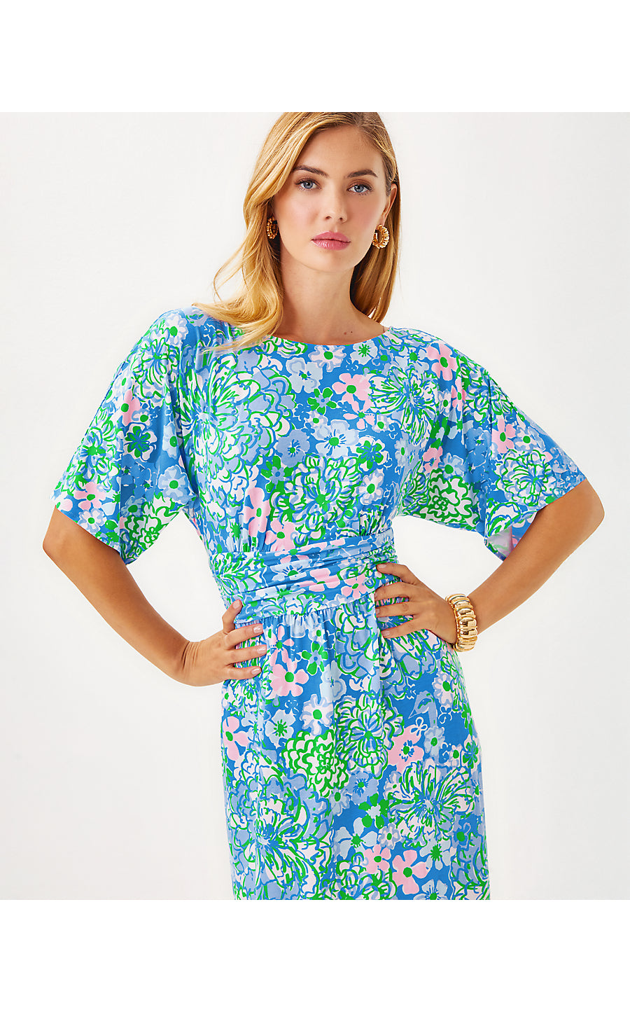 PARIGI BOAT NECK MAXI DRESS, SUNWASHED BLUE PLUMES IN BLOOM