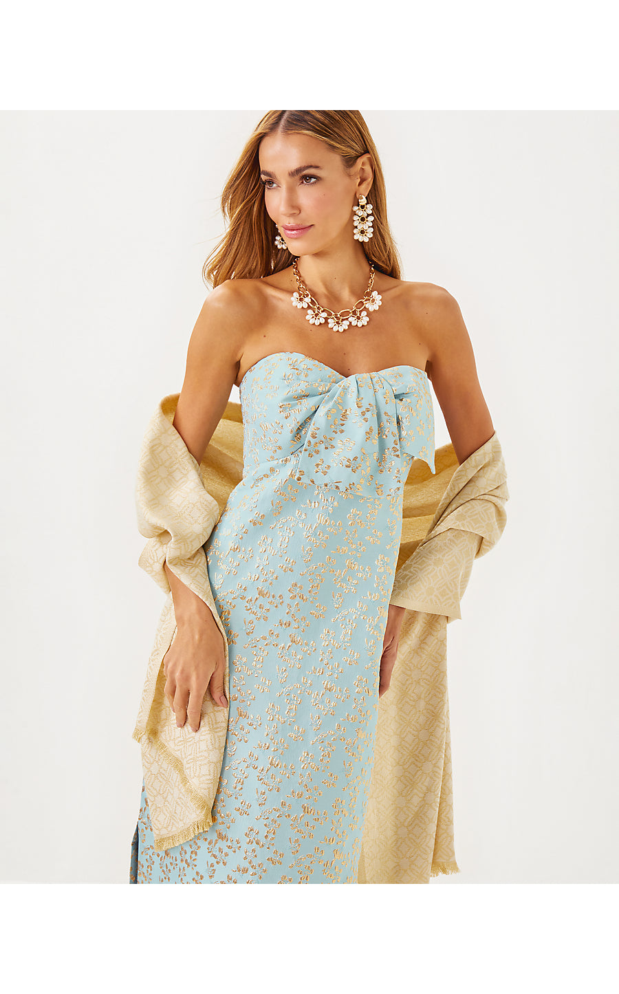 LOGO JACQUARD WRAP, WICKER TAN X COCONUT BUTTERFLY PATTERN SCARF