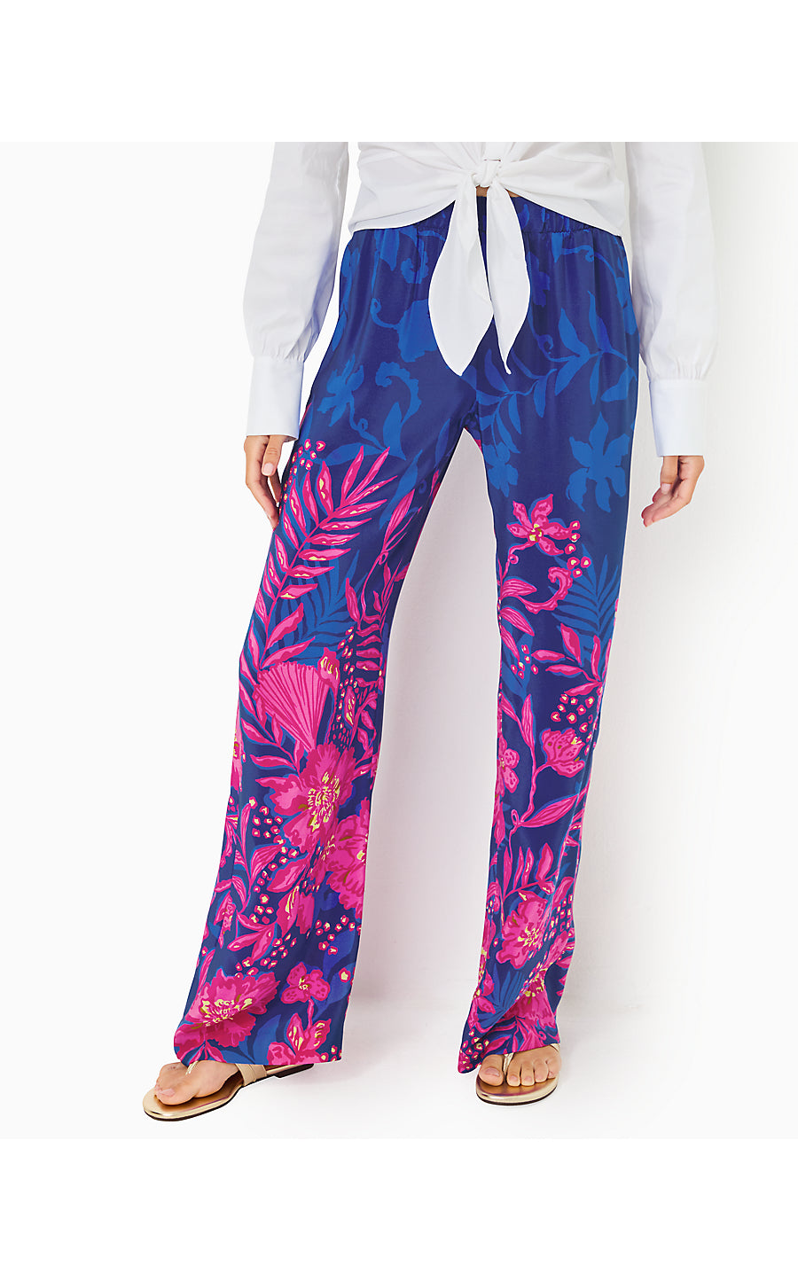 KANTANA HIGH RISE PALAZZO PANT, BLUE MED NEVER ENDING SUMMER ENGINEERED PANT