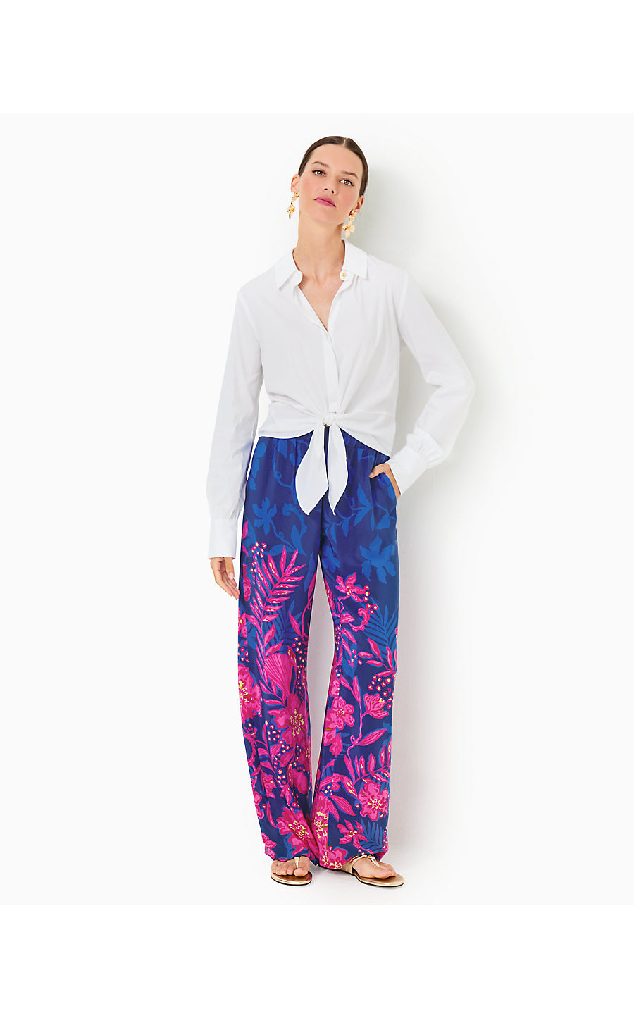KANTANA HIGH RISE PALAZZO PANT, BLUE MED NEVER ENDING SUMMER ENGINEERED PANT