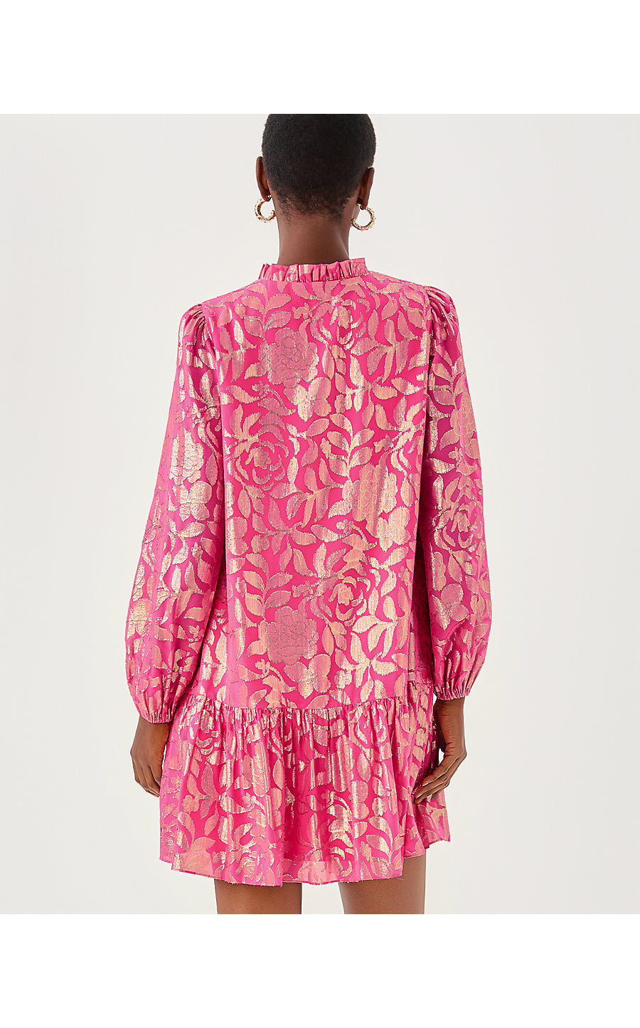 EVALINE SILK DRESS, SUN SHELL PINK FLORAL BLOOM SILK CLIP