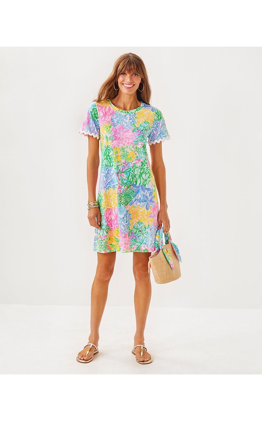 CODY SHORT SLEEVE DRESS, MULTI BRIGHT DELIGHT PATCH