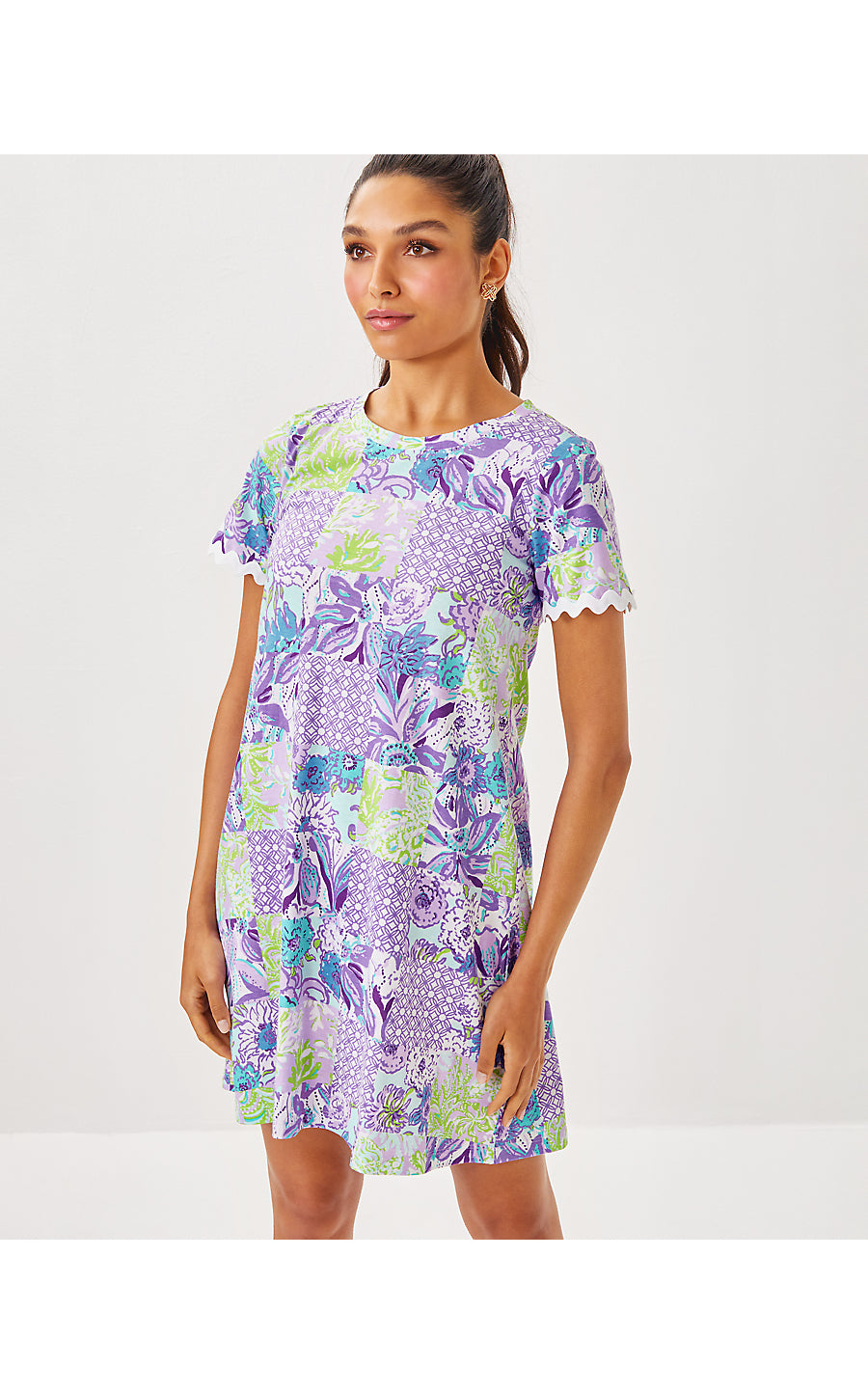 CODY SHORT SLEEVE DRESS, MULTI JUICY STORY PATCH