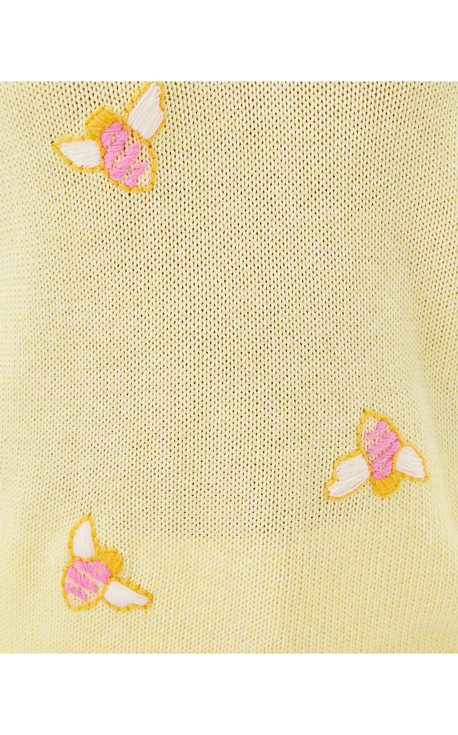 TENSLEY SWEATER, HEATHERED LEMON CHIFFON BEE EMBROIDERY