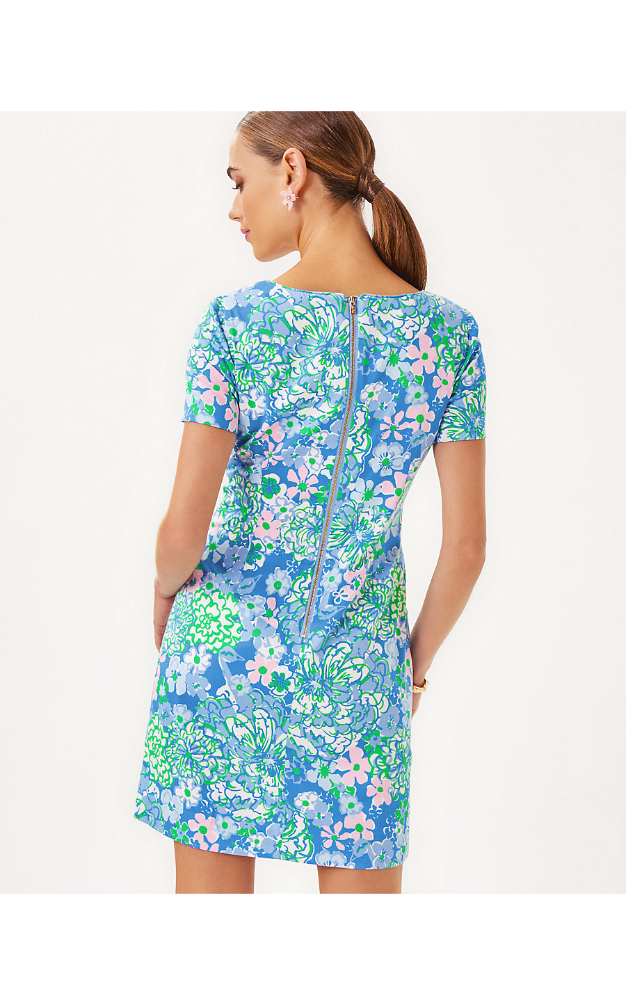 THE SHORT SLEEVED LILLY SHIFT, SUNWASHED BLUE PLUMES IN BLOOM