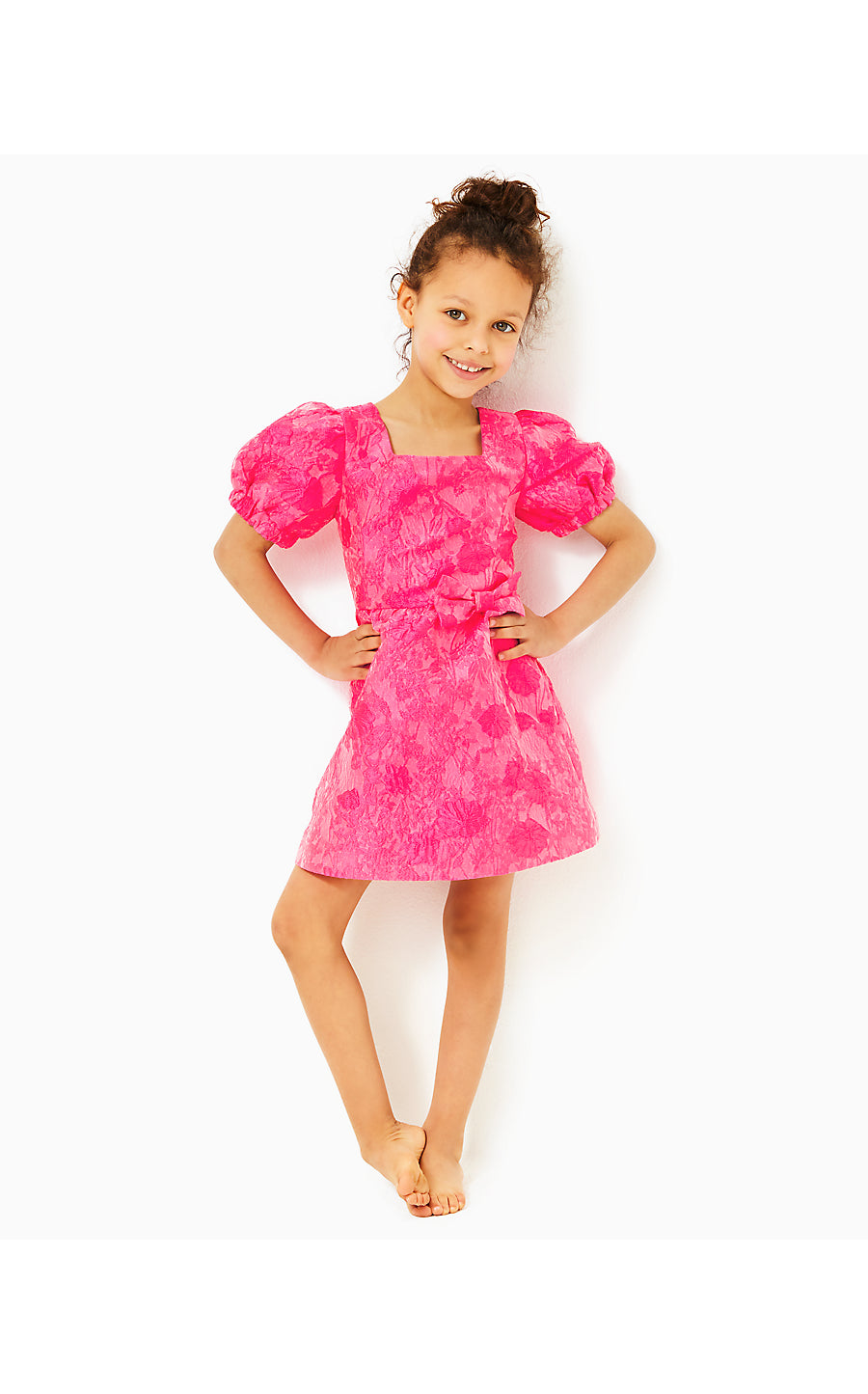 ALANNAH DRESS, PASSION FRUIT PINK LEAF AN IMPRESSION JACQUARD
