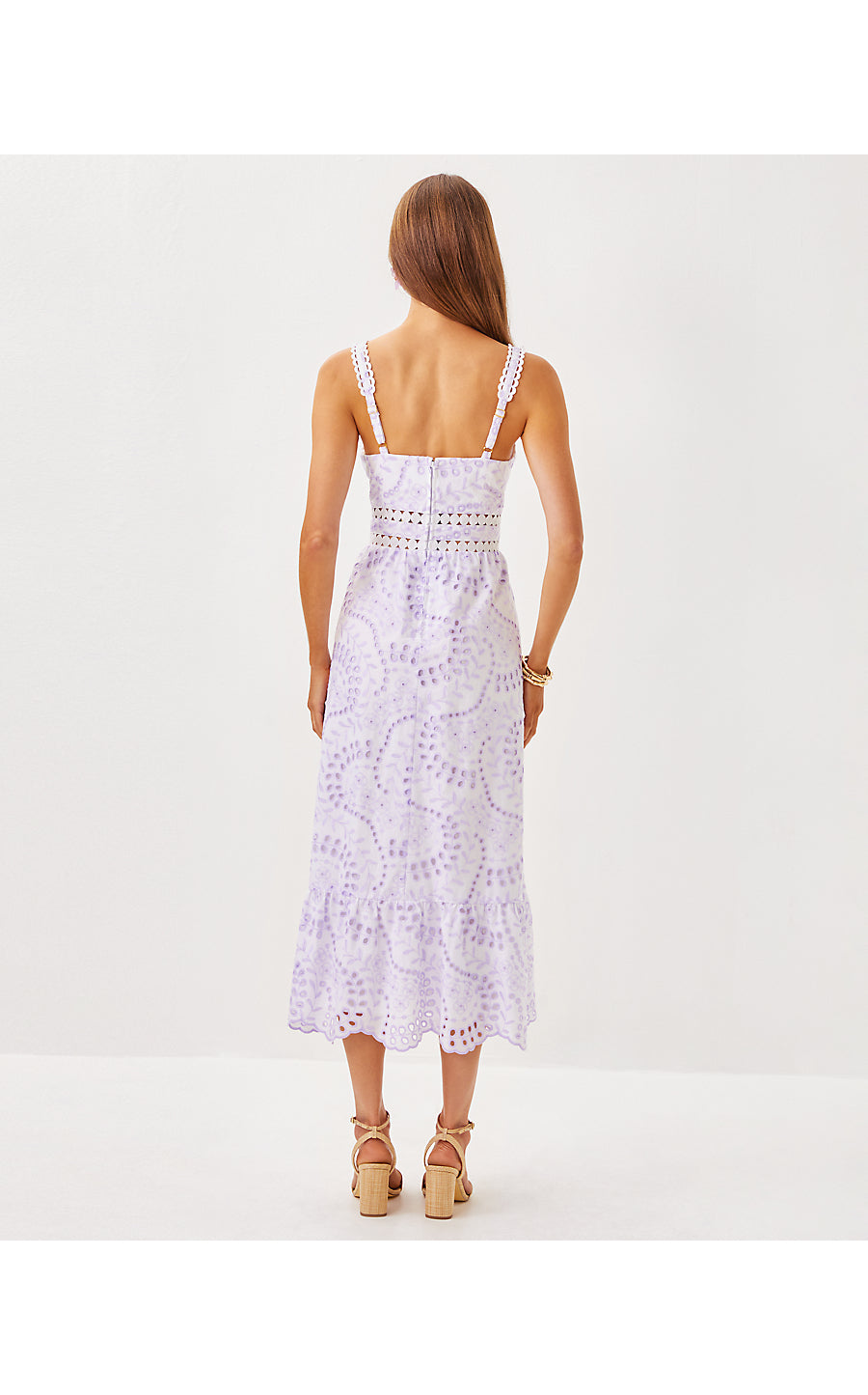 TIAH MIDI DRESS, WATER HYACINTH DANCING DAISIES EYELET
